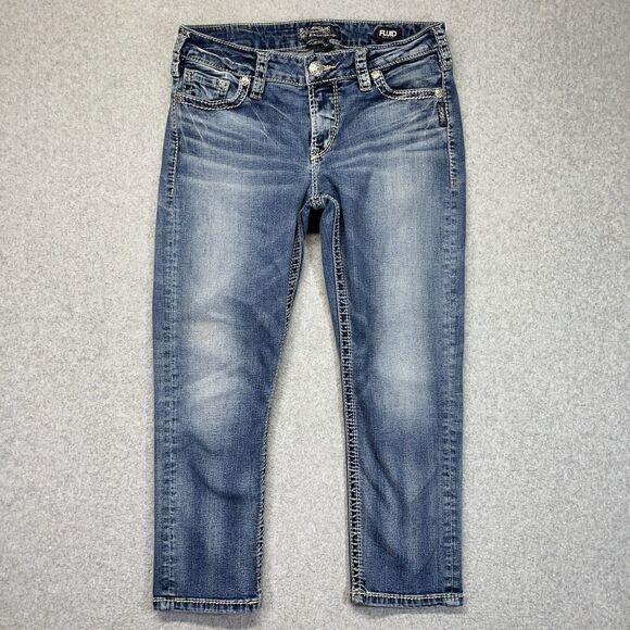 Silver Tuesday Capri Jeans Women’s 31x23 Medium Wash Fluid Denim Straight - Picture 1 of 16